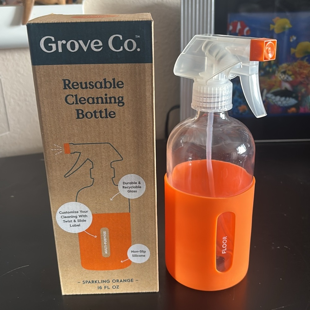 NWT Grove Co. Cleaning Bottle 16 fl oz Orange. Durable and recyclable glass, c